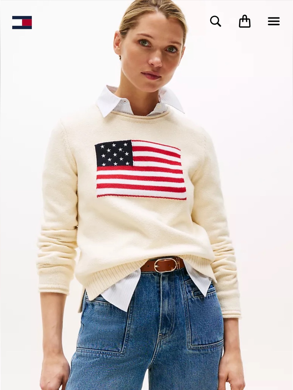 NEW🇺🇸Tommy Hilfiger Intarsia Flag Cream Sweater $80 sold out online